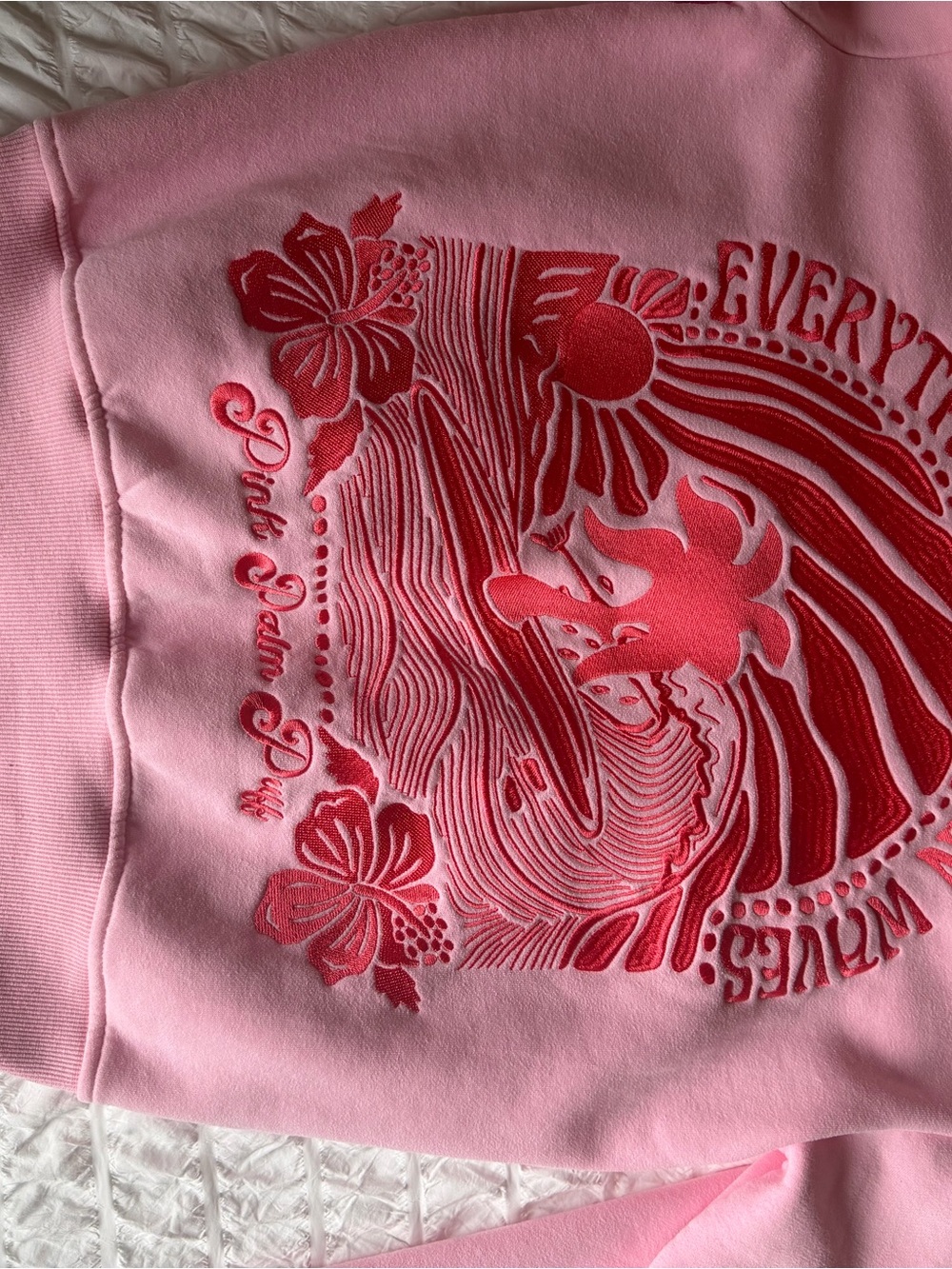 Girls' Pink Sweatshirt with Red Graphic Velvet Print